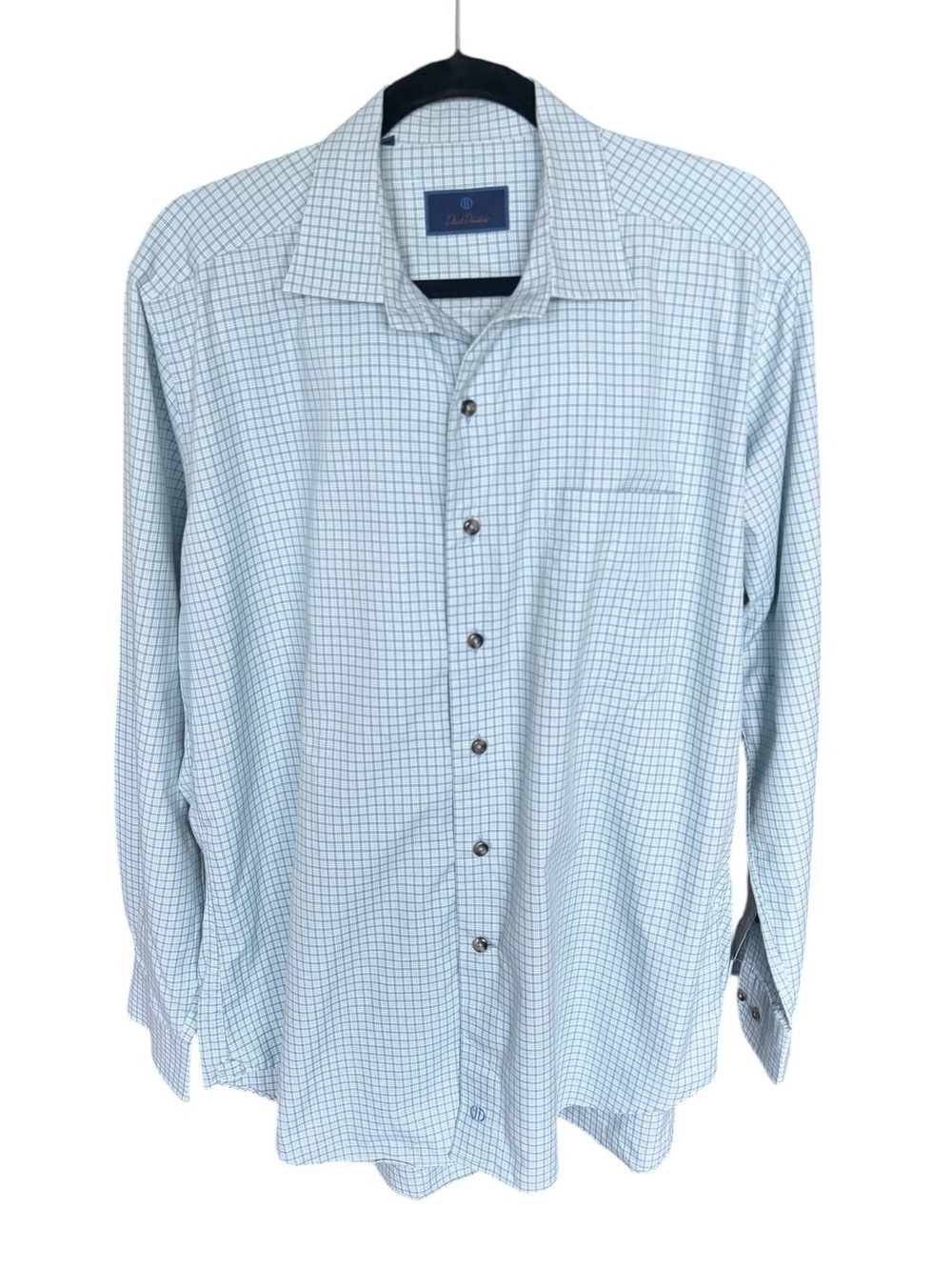 David Donahue Blue Check Button Down Shirt Men’s XL Cotton Classic Preppy Golf